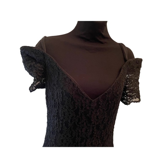 Susan Roselli Vijack Black Lace Off Shoulder Ruffled Bow Party Dress 9-10 USA - Picture 2 of 9